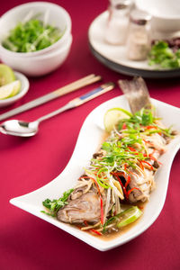 Close-up of steamed fish