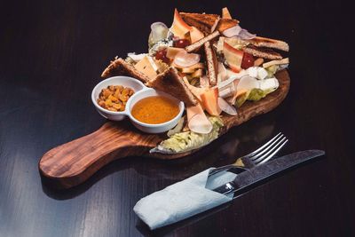 High angle view of food on table