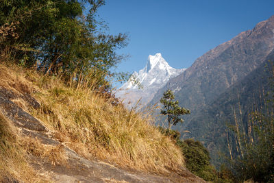 Scenic view of mountains against clear sky