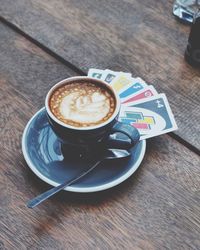 High angle view of coffee on table