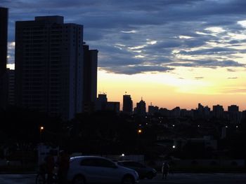 City skyline at sunset