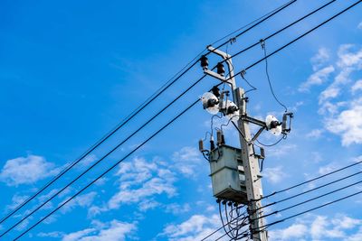 Electric pole and blue sky. power and energy. three-phase electric power for transfer power.