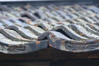 Close-up of rusty roof tiles