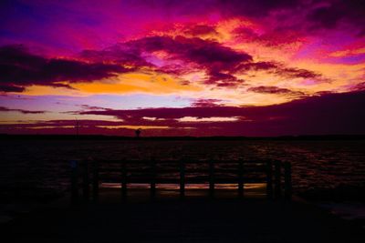 Scenic view of sea against cloudy sky at sunset