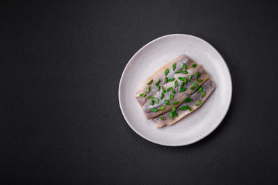 High angle view of food in plate on table