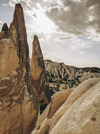 Rock formations on landscape against sky