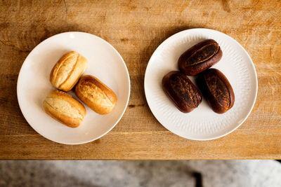 High angle view of dessert in plate on table