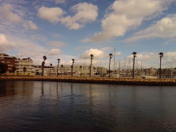 View of bridge over river in city