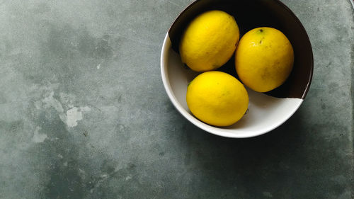 High angle view of fruits in bowl on table