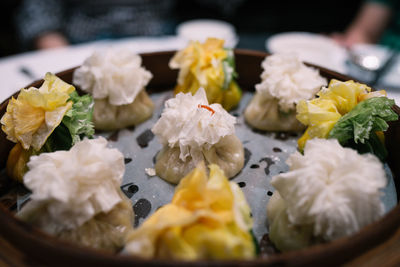 Close-up of meal served on table