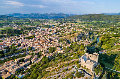 High angle view of townscape against sky