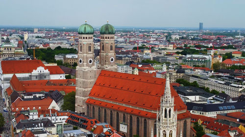 High angle view of buildings in city