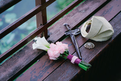 High angle view of roses on table