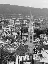 High angle view of buildings in town