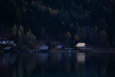 Scenic view of lake by house