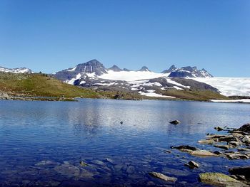 Scenic view of lake and mountains