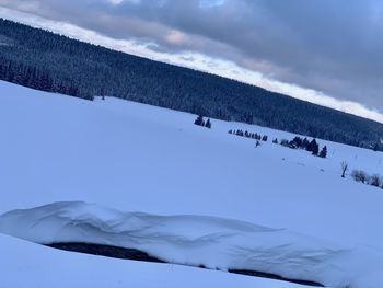 Scenic view of snow covered mountains against sky