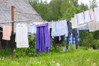 Clothes drying on field