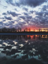 Scenic view of lake against cloudy sky