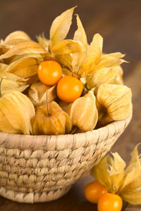 Close-up of oranges in basket