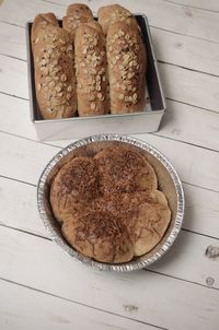 High angle view of cake in plate on table