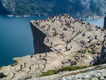 High angle view of people on beach