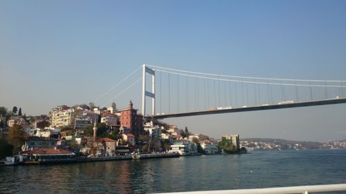 Suspension bridge over river