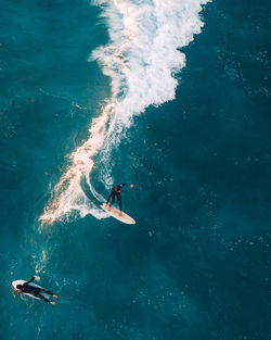 High angle view of person swimming in sea