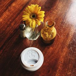 High angle view of breakfast on table