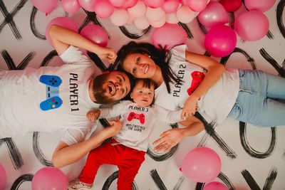 High angle view of people on balloons