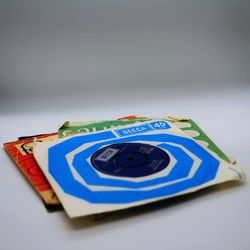 High angle view of blue container on table