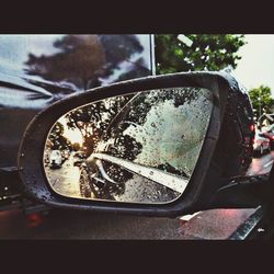 Cropped image of car on side-view mirror