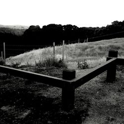 Empty field against clear sky