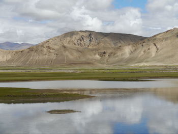 Scenic reflection of clouds in calm lake