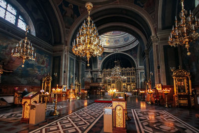 Illuminated cathedral in temple