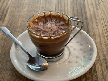 High angle view of coffee on table