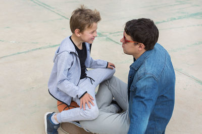 Father and son at park