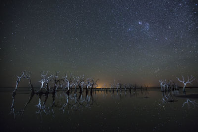 Scenic view of lake against star field at night