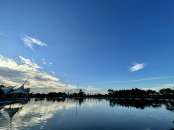 Scenic view of lake against blue sky