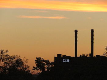 Silhouette of factory at sunset