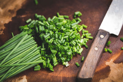 Close-up of chopped vegetables on cutting board