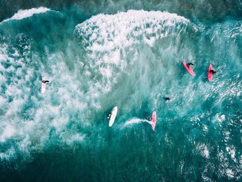 High angle view of person swimming in water