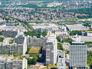 High angle view of buildings in city