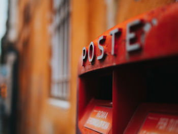 Close-up of mailbox