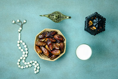 High angle view of candies on table