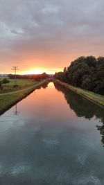 Scenic view of calm river at sunset