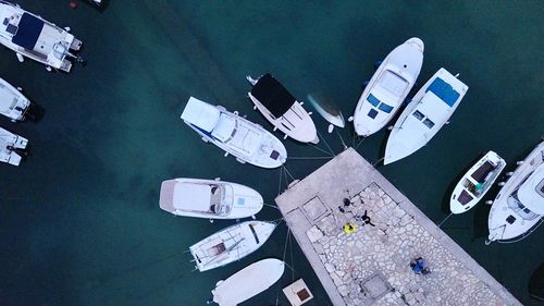 High angle view of ship in city