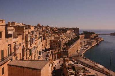 High angle view of buildings in city