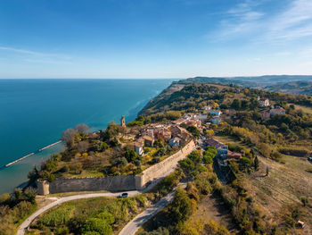 Italy, november 19, 2023 - aerial view of the small medieval village of fiorenzuola di focara