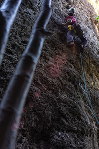 High angle view of rope on rock